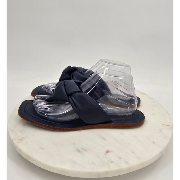 Maeve (Anthropologie) Puffy Knotted Leather1 Toe-Loop Sandals | Navy | - Picture 4 of 9